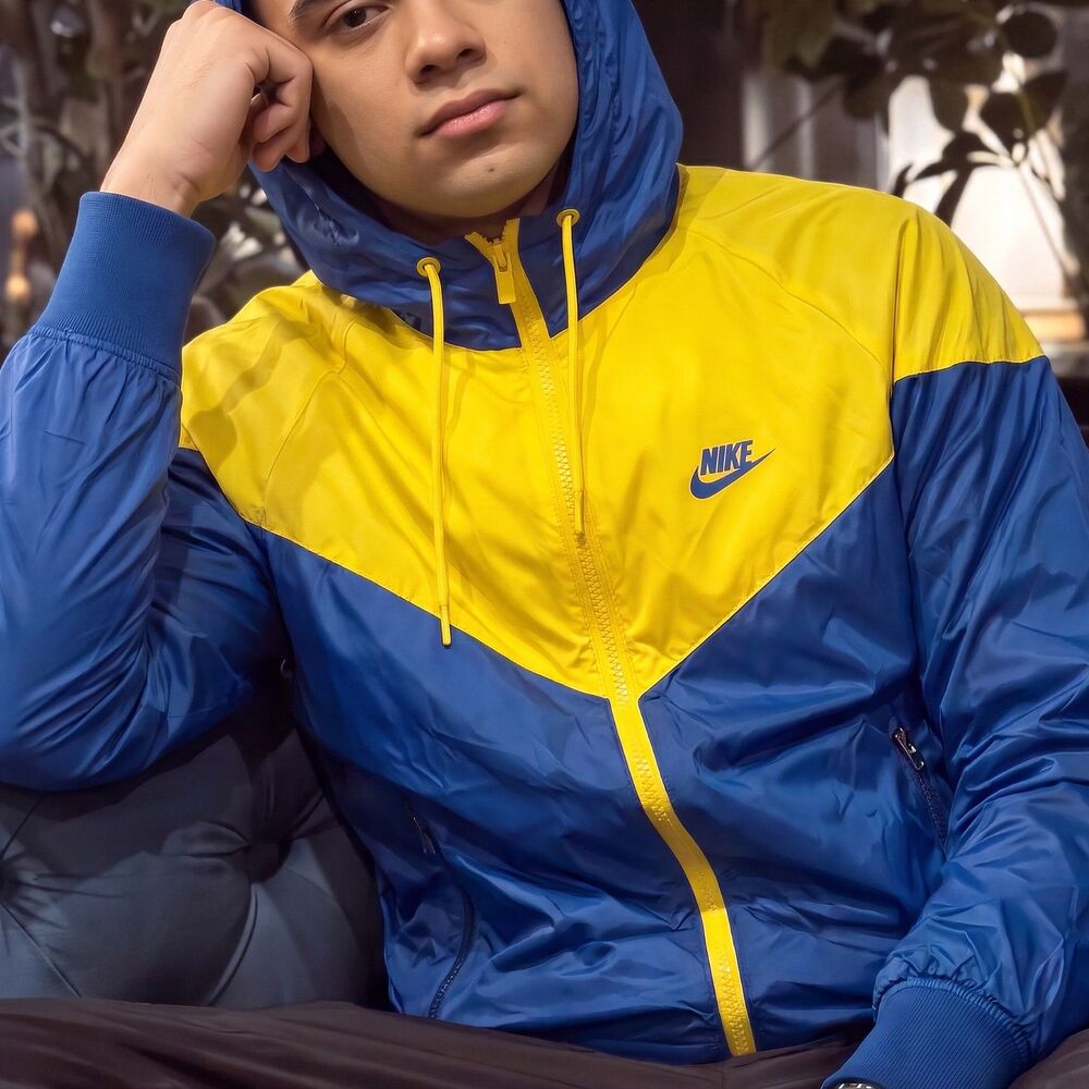 Nike Vintage Rare Windrunner Jacket Hyperfuse Light Nylon Glanz Blue Yellow XS